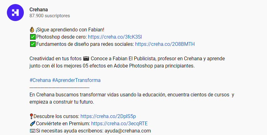 descripción en Youtube