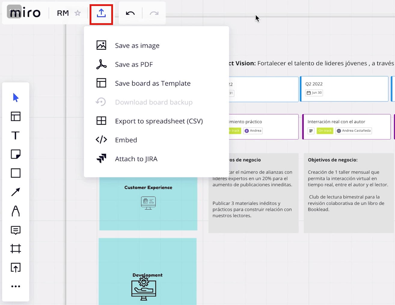 cómo exportar en Miro