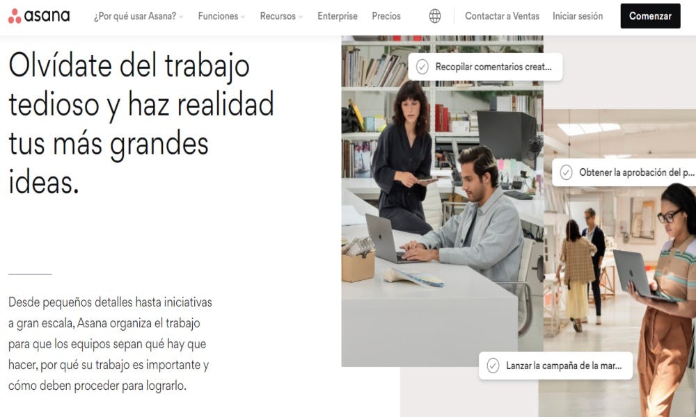 Asana representando a uno de los mejores ejemplos de software de productividad