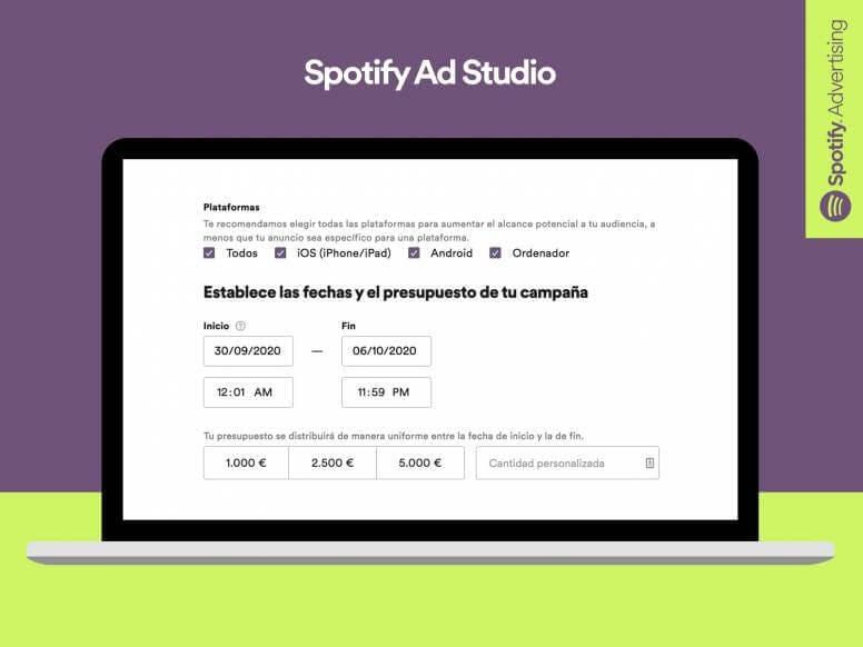 publicidad en spotify ad studio interfaz