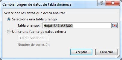 Cambiar origen de datos tabla dinámica