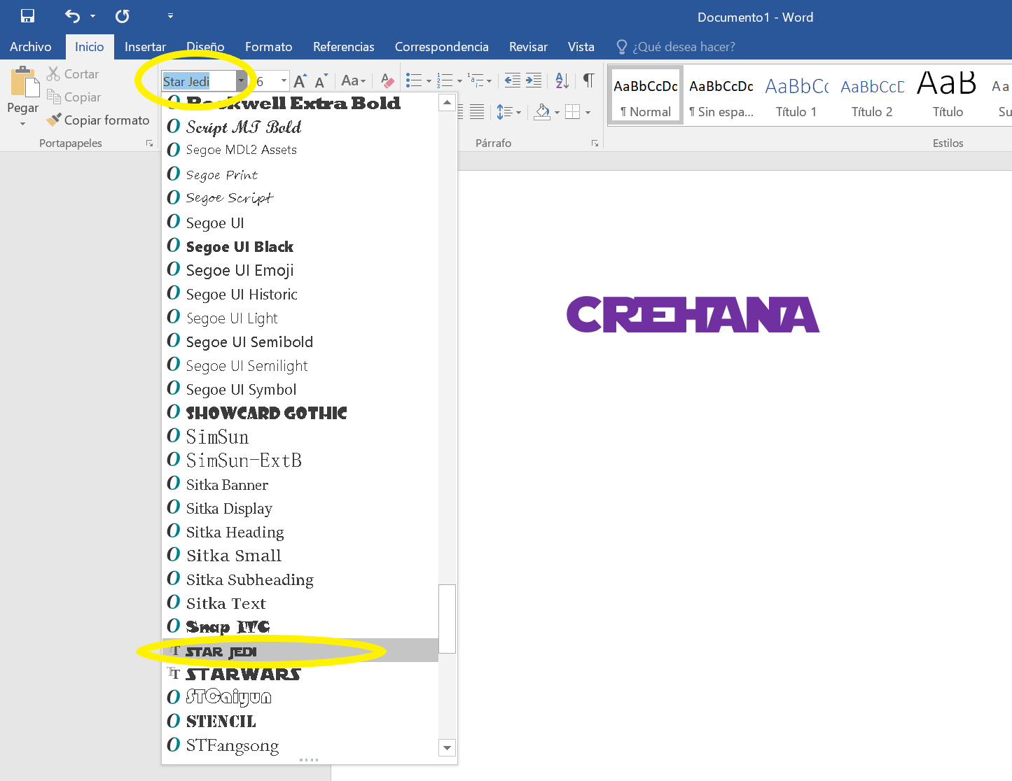 Star Wars fonts para Word