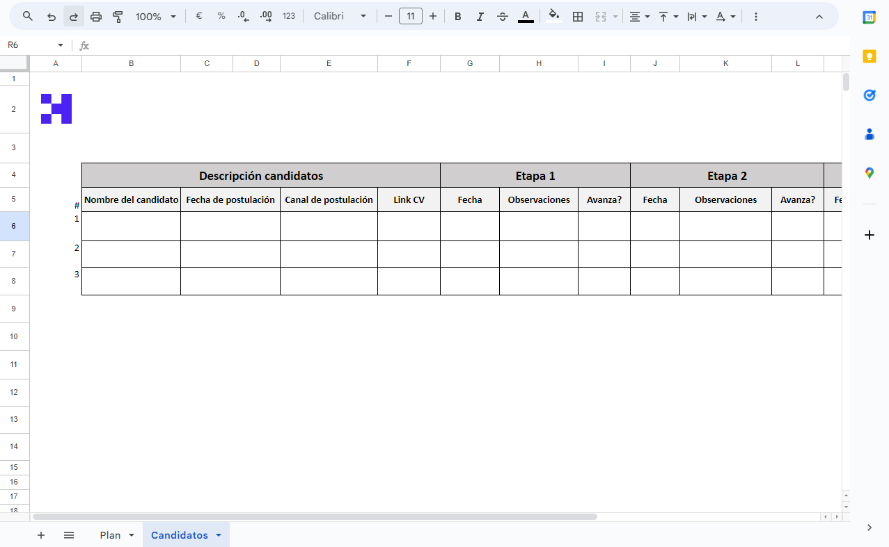 Plantilla de plan de reclutamiento de personal en Excel