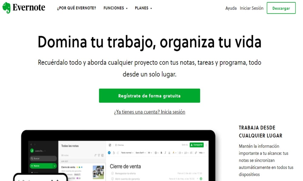 Evernote y su cumplimiento de todos los beneficios de un software de productividad 