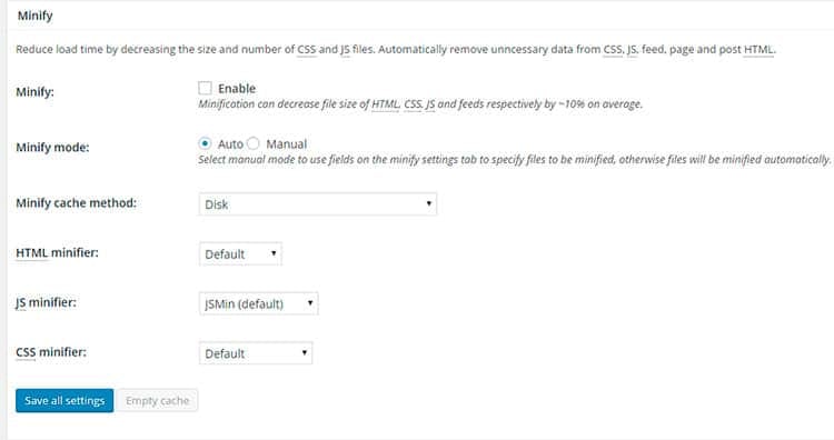 Minify en W3 Total Caché