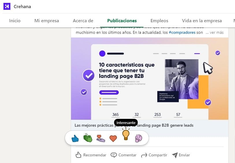 reacciones a publicaciones en linkedin