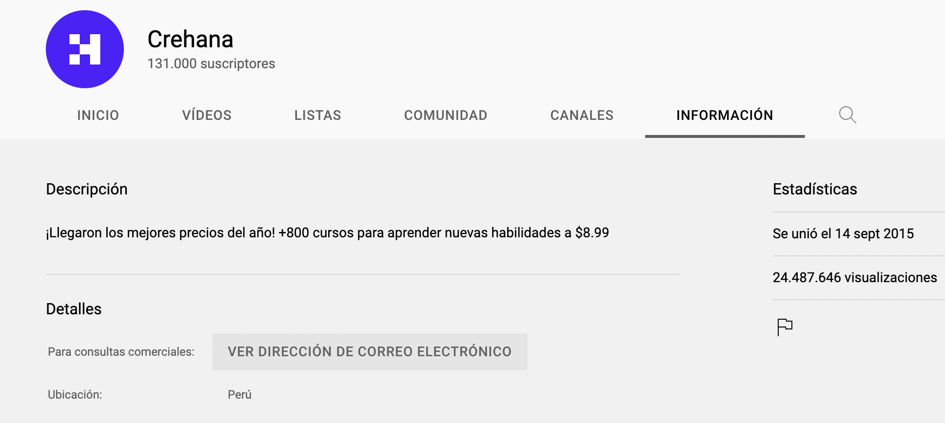 Mensaje directo en Youtube
