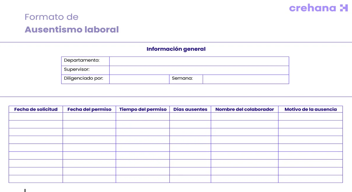 Formato de ausentismo laboral