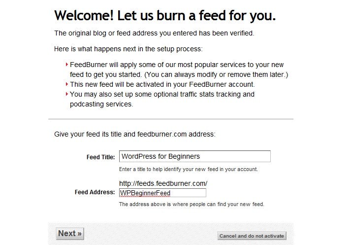 configure RSS Feed with Feedburner in WordPress