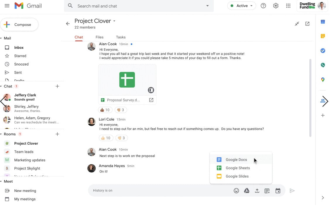 Creación de documentos desde las Salas de Google