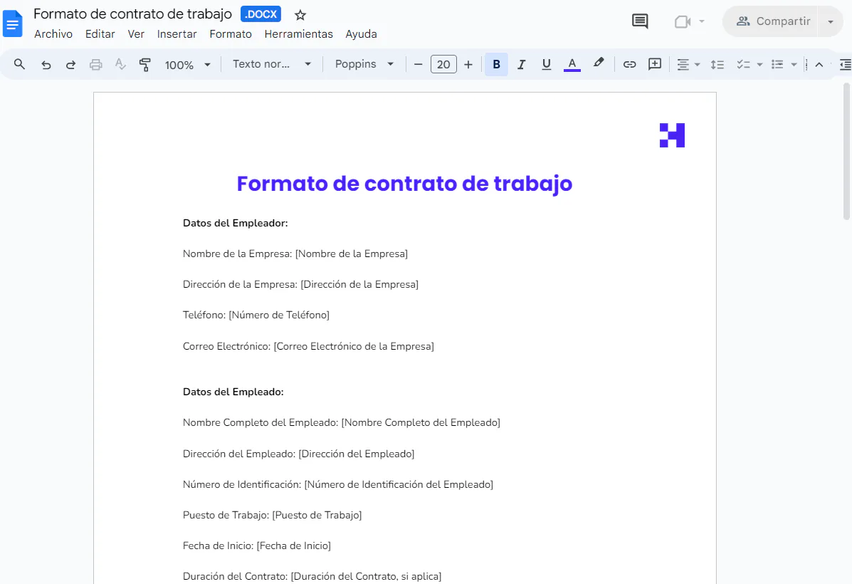 formato contrato de trabajo editable