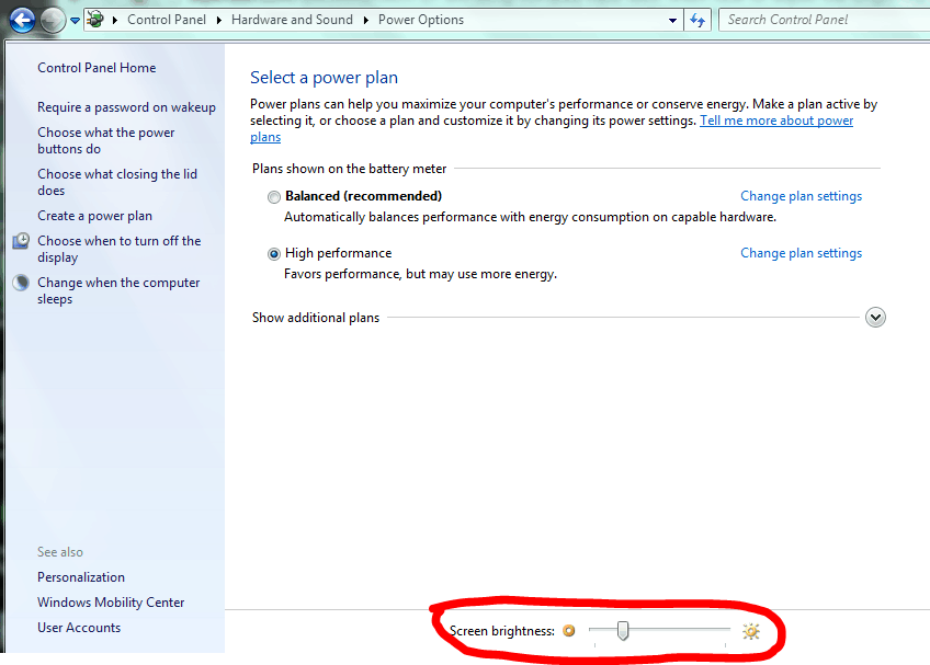 Ajuste de brillo incorporado en Windows 7