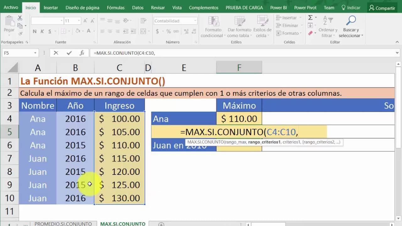 funciones de Excel