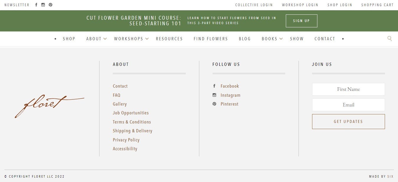 Ejemplo de footer en estructura de un blog