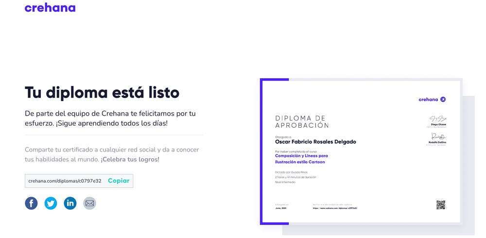 diploma de Crehana de un estudiante