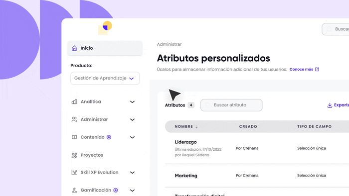 creación de atributos personalizados en la plataforma Crehana