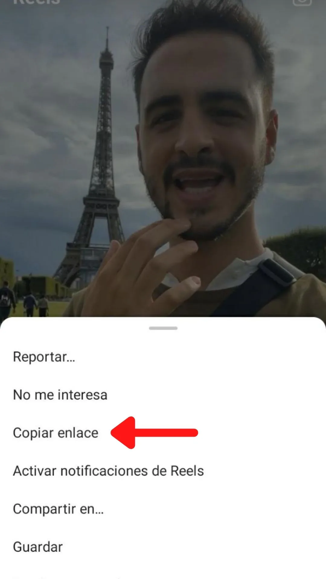 Opción de copiar enlace en Instagram Reels