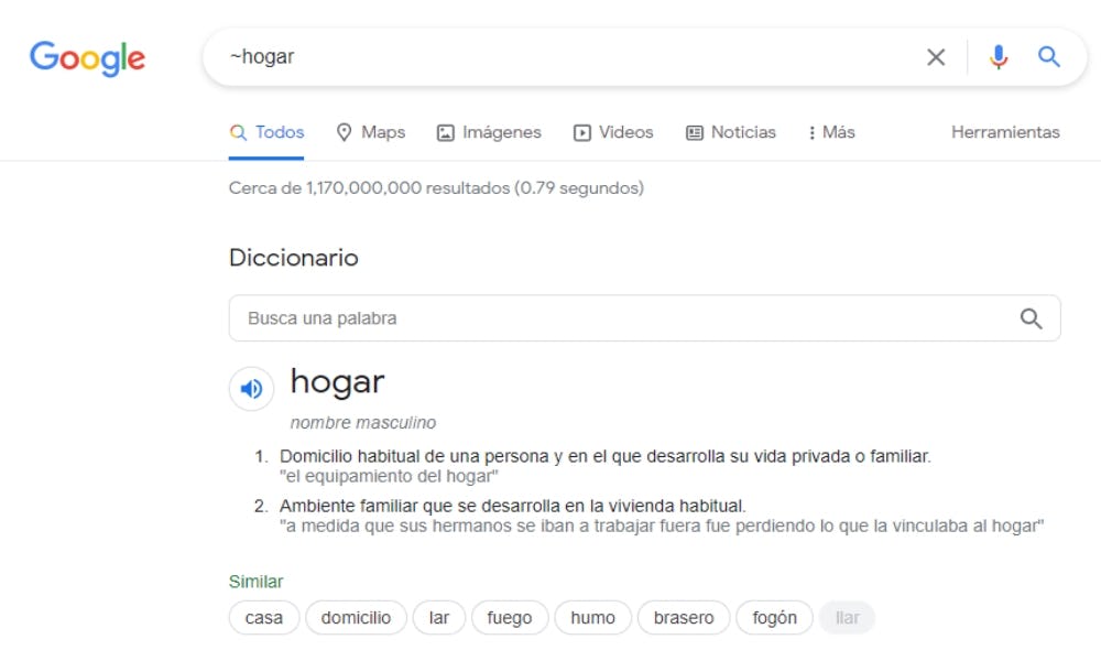Truco de sinónimos aplicado para saber cómo buscar en Google como un profesional