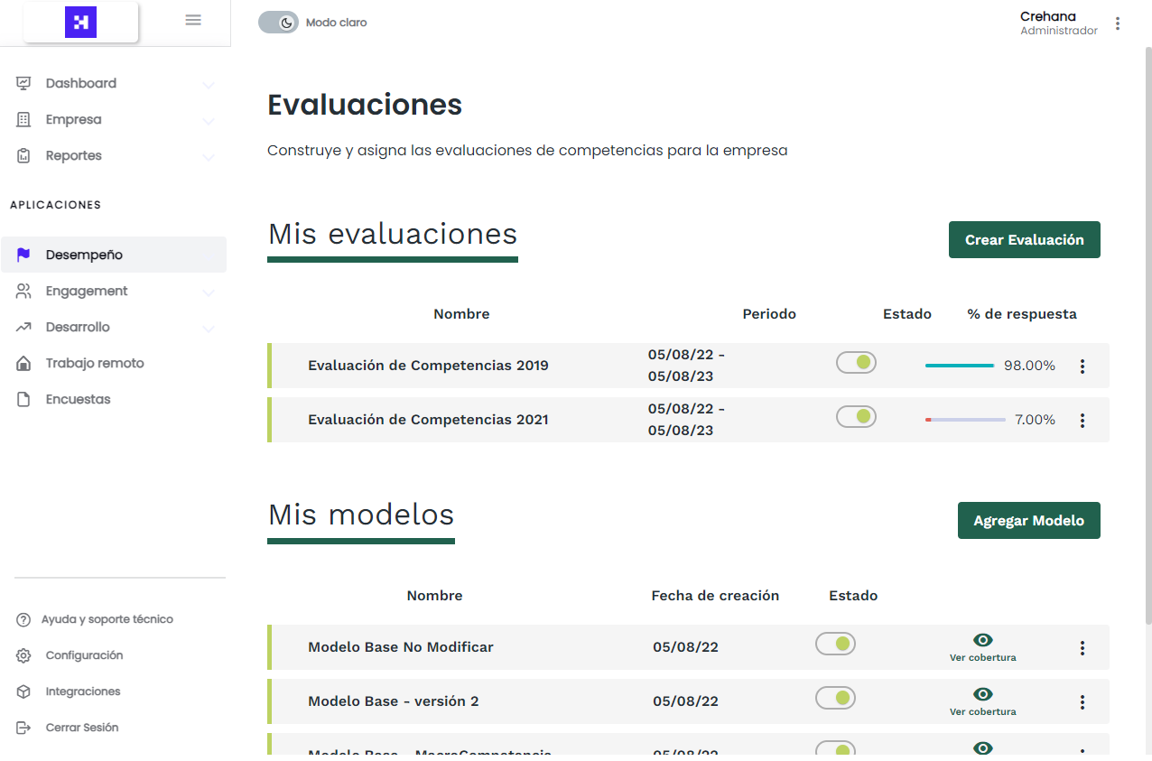 Plataforma de Evaluaciones en Crehana