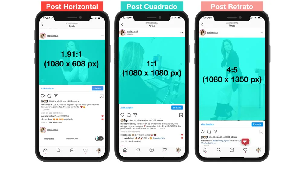 tamaños recomendados para anuncios de fotos en Instagram