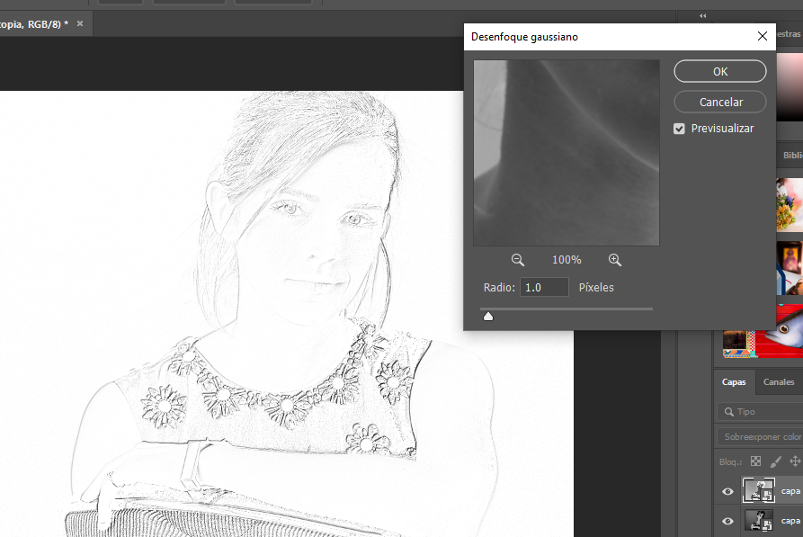 efecto ganussiano para convertir foto a dibujo en photoshop