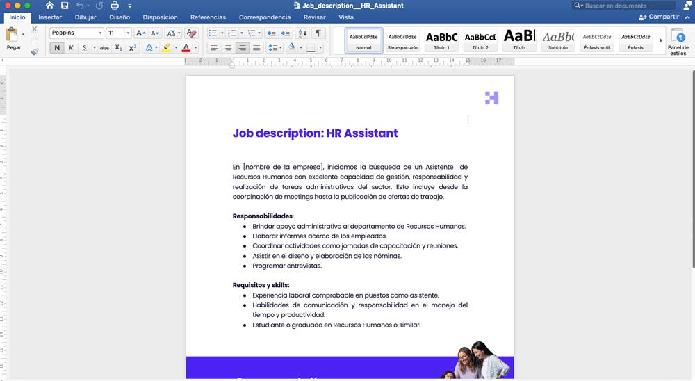 job description de HR Assistant