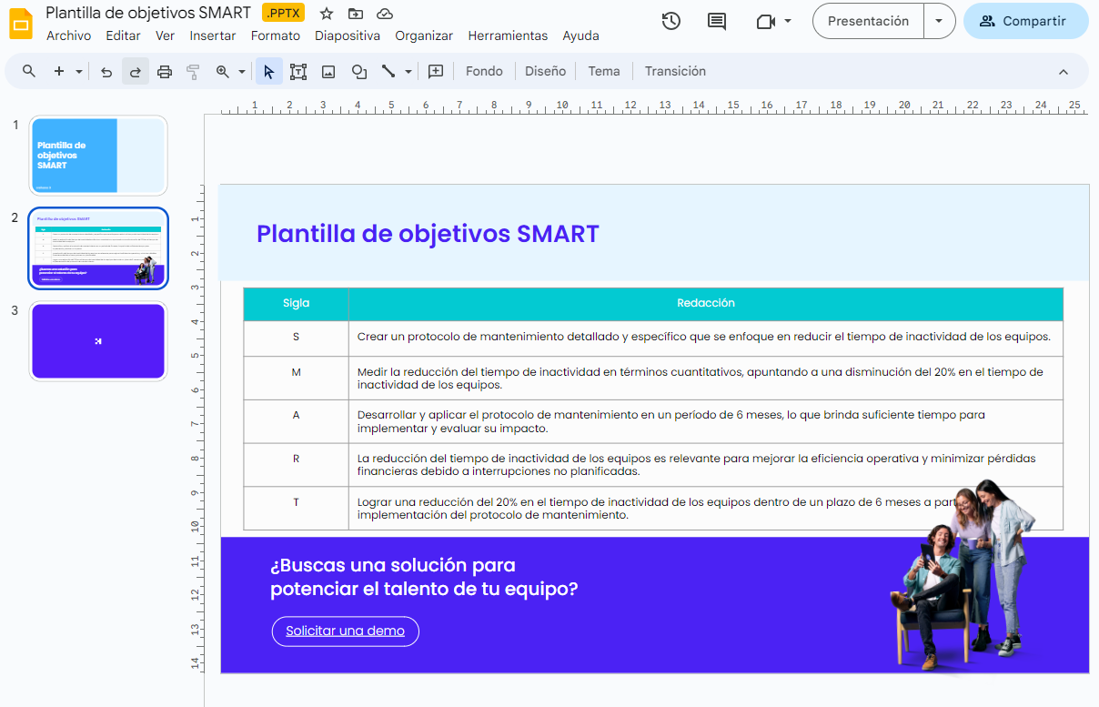 Plantilla de objetivos SMART por Crehana