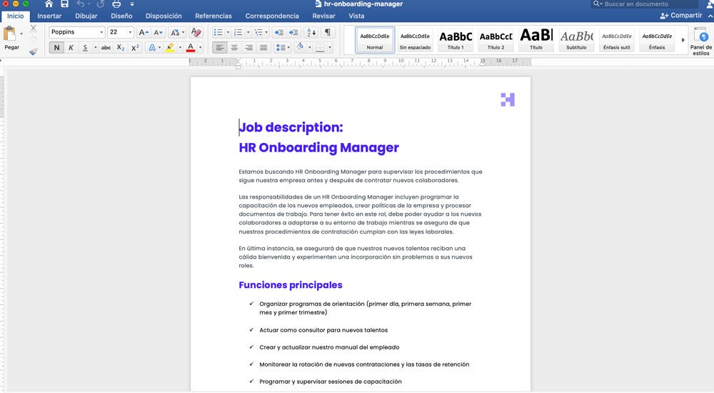 Descripción de puesto de HR Onboarding Manager