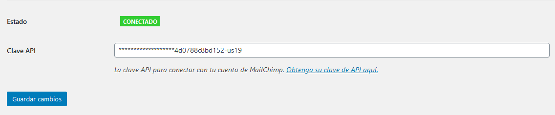 Clave api Mailchimp Wordpress
