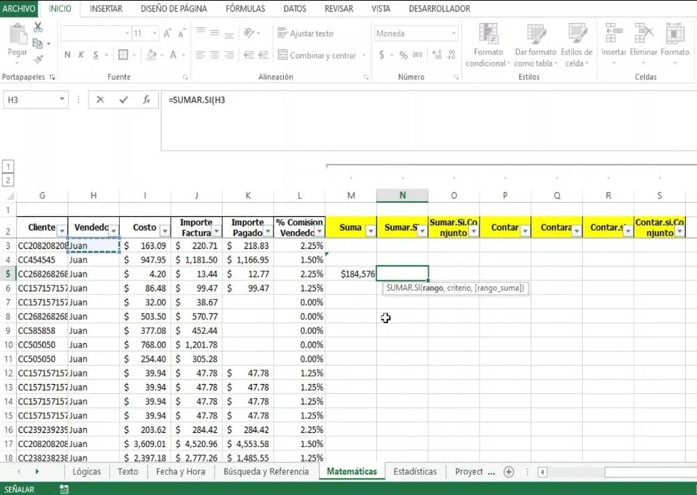 Ejemplos SUMAR.SI en excel