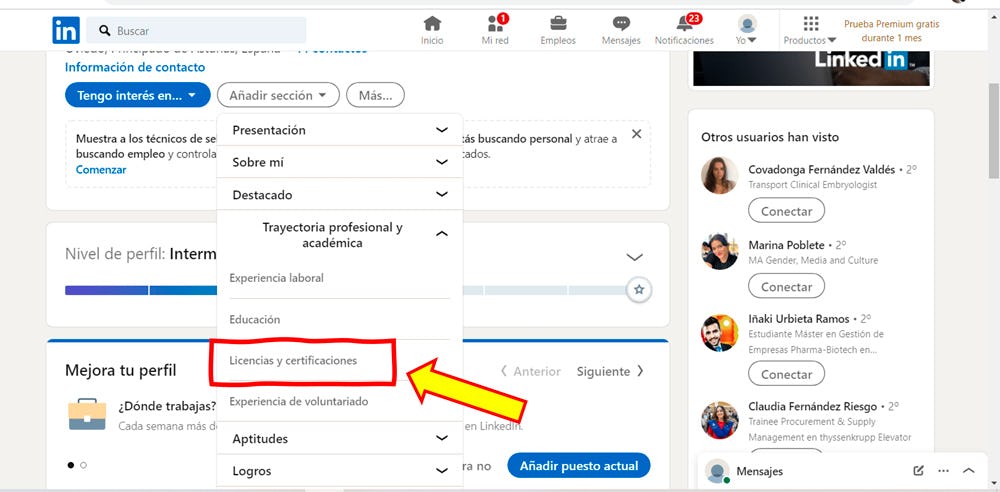 licencias y certificaciones de LinkedIn
