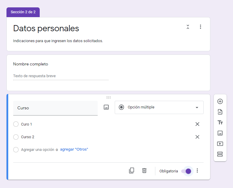 Datos personales en Google Forms