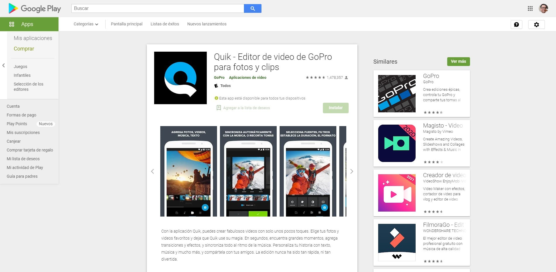 Editor de video Quik