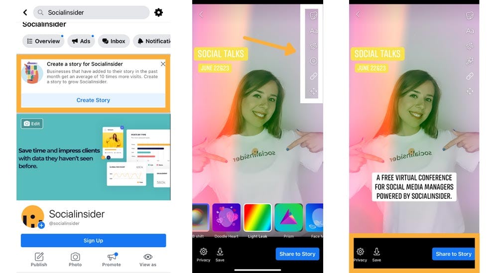 publicar stories en Facebook