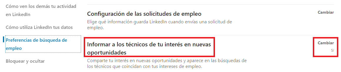 Informa a los técnicos de selección que buscas empleo en LinkedIn