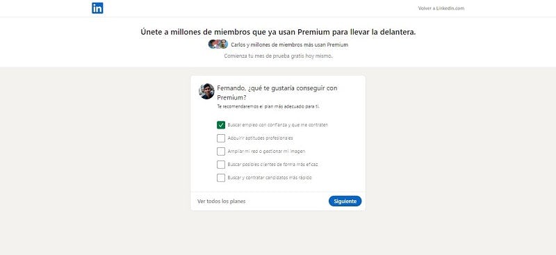 Página para pagar LinkedIn Premium