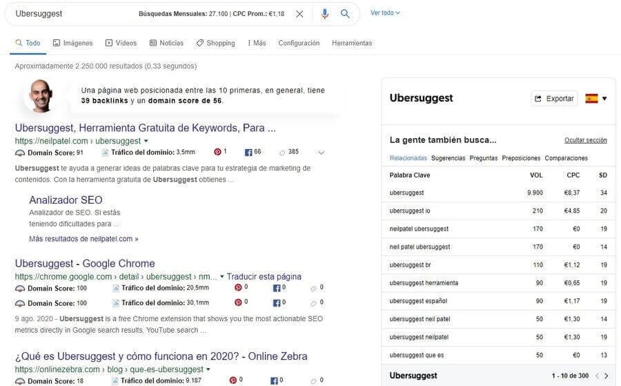 Extensión de Ubersuggest para Google