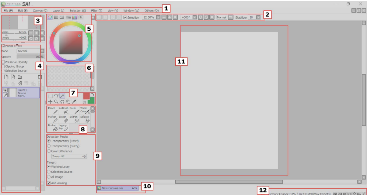 interfaz pantalla paint tool sai