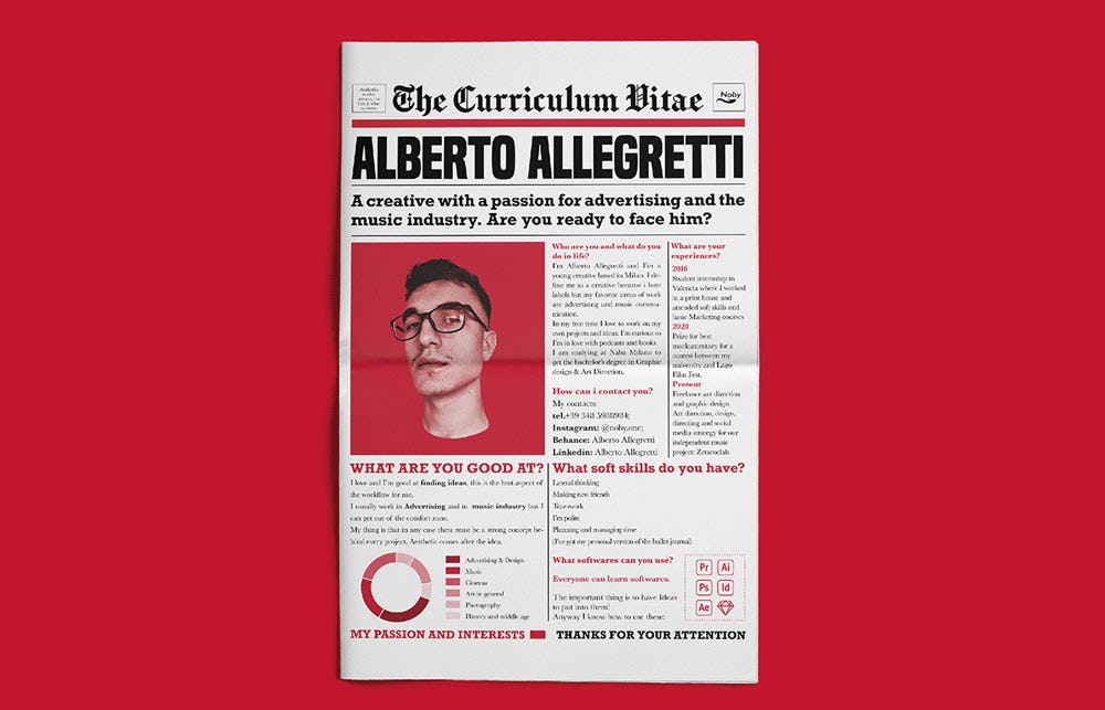 ejemplo de currículum creativo diseñado por Alberto Allegretti