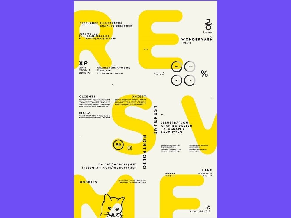 ejemplo de currículum creativo diseñado por Wonderyash