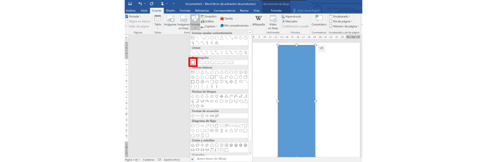 Agregar rectángulo a la hoja de Word