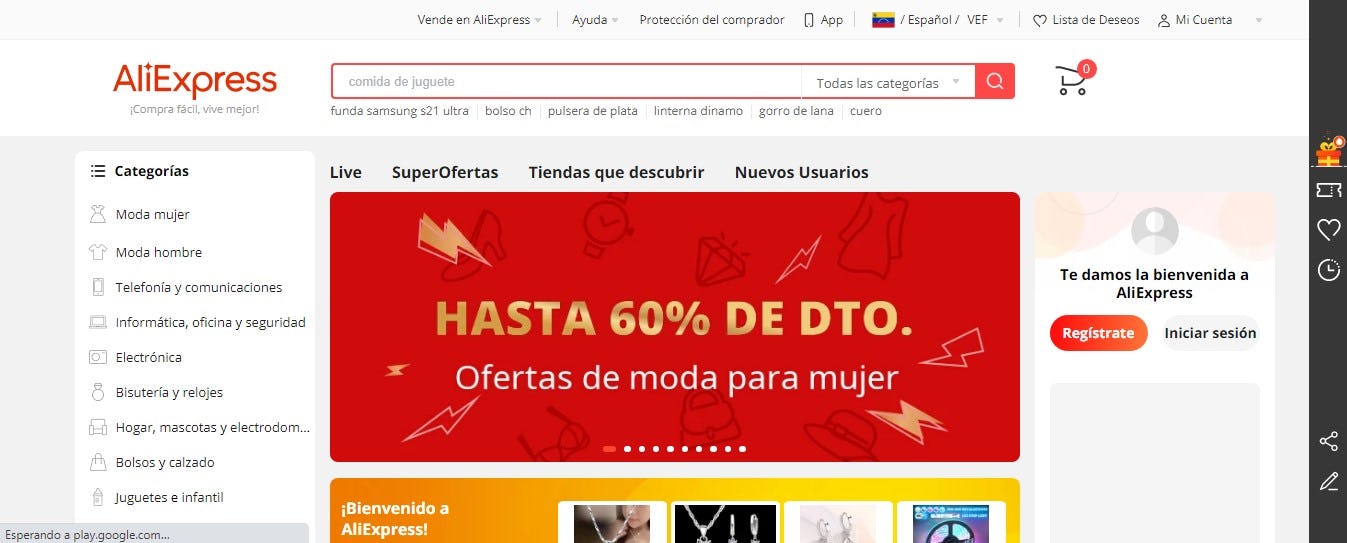 Ideas de negocio en página de AliExpress