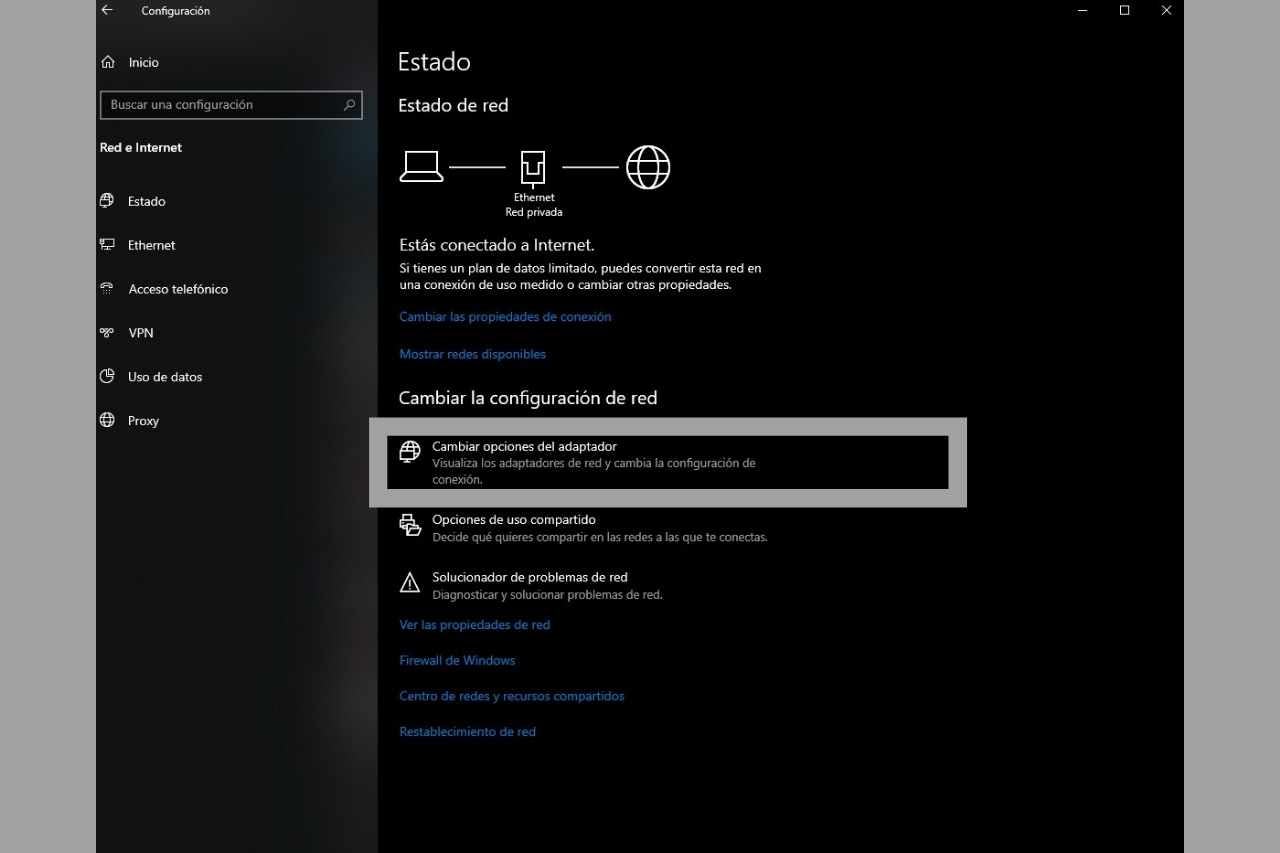 cambiar la configuración del servidor DNS en Windows