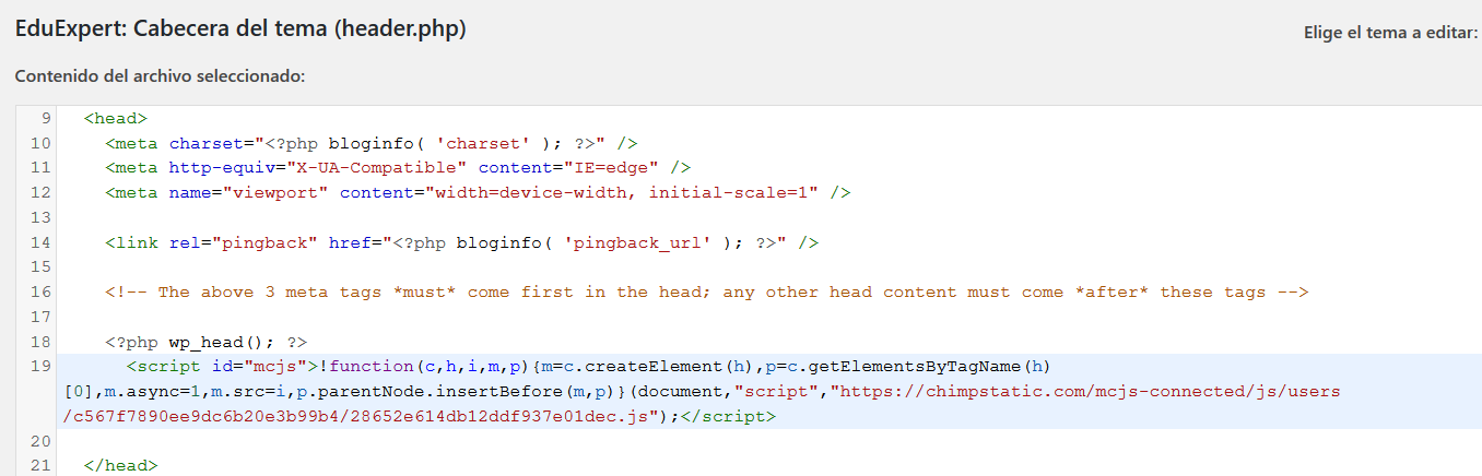 integrar mailchimp wordpress código