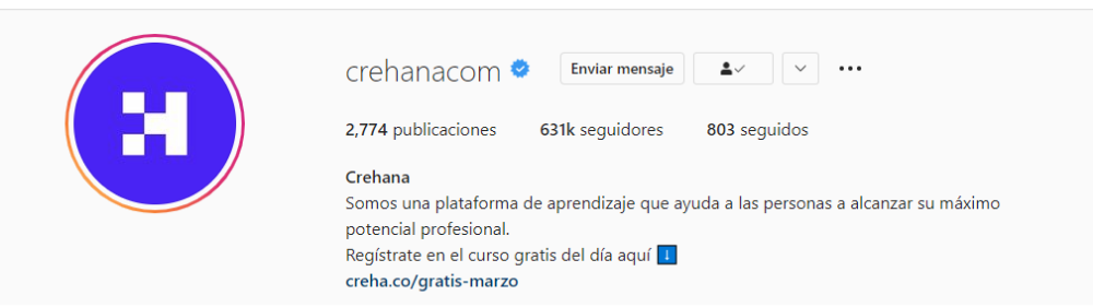 Captura del perfil de Instagram de Crehana.