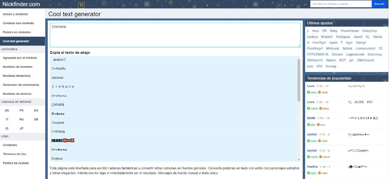 Nickfinder conversor de tipografías