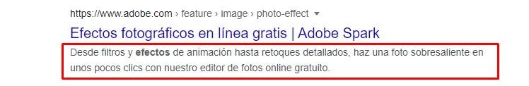 Meta descripción de ejemplos en Google