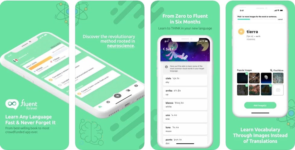 Fluent Forever app para aprender idiomas con tarjetas y dibujos