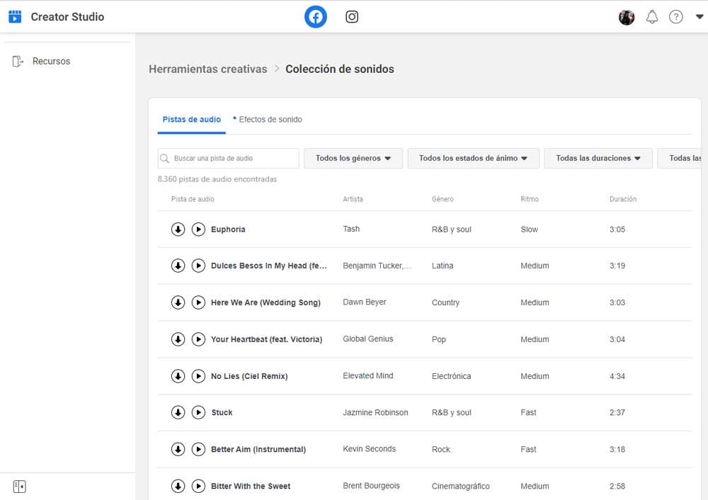 sonidos para podcast de Facebook