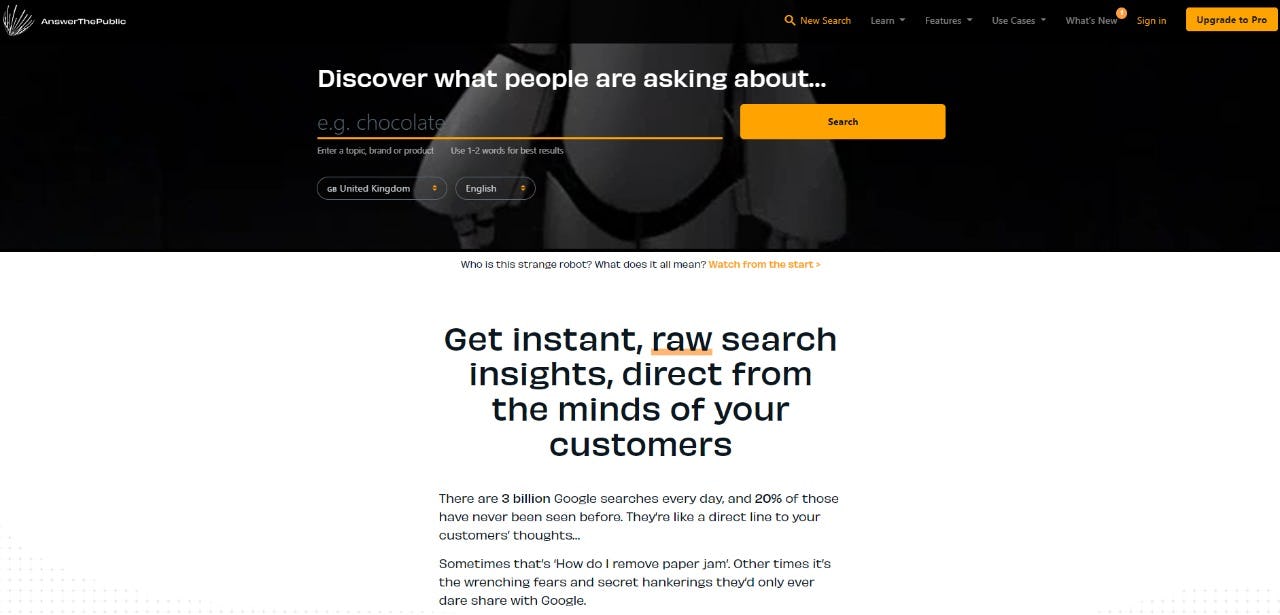 Answer The Public plataforma búsqueda de palabras clave